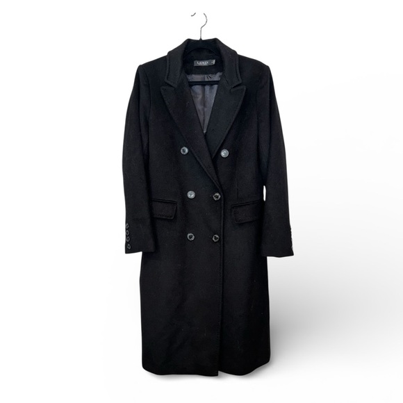 Lauren Ralph Lauren Black Wool Blend Long Coat Double Breasted Women’s Sz 6 NWT